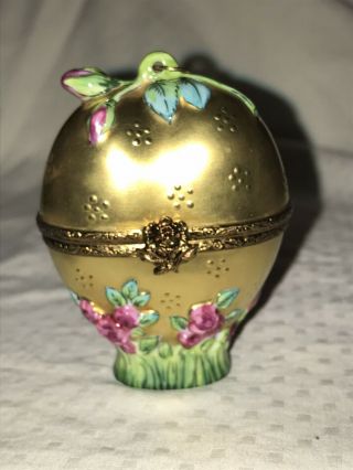 Rochard Limoges France Peint Main Floral Heart With Perfume Bottle Trinket Box