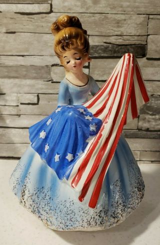 Vintage Josef Originals Patriotic Betsy Ross Sewing Flag Fourth July Music Box
