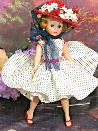 Vintage 1950s Madame Alexander Blonde Cissette Doll Tagged Dress Polka Dot Hat