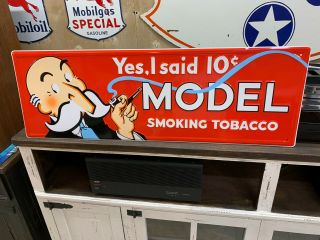 Vinatge " Model Smoking Tobacco " Metal Advertising Sign,  (36 " X 12 ") Near