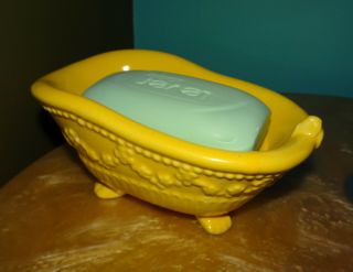 Vintage Yellow Ceramic Claw Foot Tub Soap Dish By Carolina Mcm Kitsch 1950 