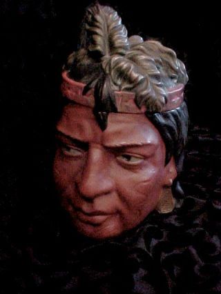 Vintage U & C Native American Indian Ceramic Head Bust Tobacco Jar Humidor