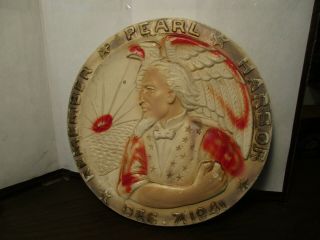 Vintage Chalkware Remember Pearl Harbor Bald Eagle Carnival Prize Americana