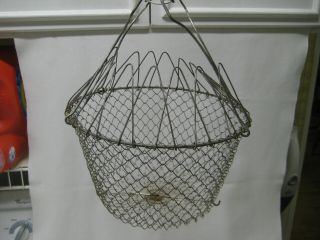 Vtg Collapsible Metal Mesh Wire Egg Basket Fruit Farmhouse Barn Primitive France