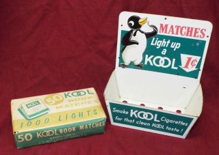 Vintage Kool Cigarettes Store Display Match Holder W/ 1 Pkg Nos Kool Matches
