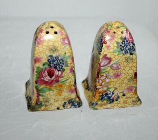 Vintage Chintz With Cabbage Roses,  Salt And Pepper,  Unique Shape,  Made In Japan