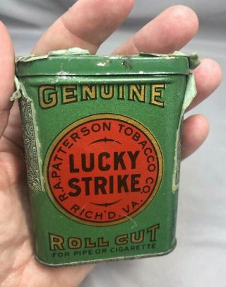 C 1910 Sample Size Lucky Strike Tobacco Pocket Tin Antique Advertising Small