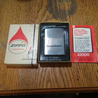 Vintage 1978 Zippo Lighter In The Box With Ad For Certainteed.