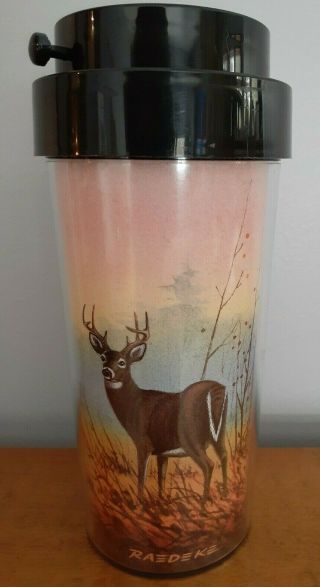 Vintage Thermo - Serv 12 Oz Coffee Travel Tumbler Jerry Raedeke Deer Buck Print