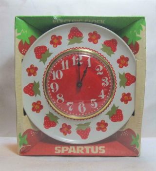 Vintage Nos Mid - Century Spartus Strawberry Electric Wall Clock Art Deco