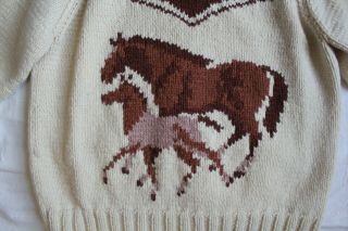 Vintage Cowichan Sweater XXL Hand Knit Equestrian Horses Cardigan Full - zip Wool 2