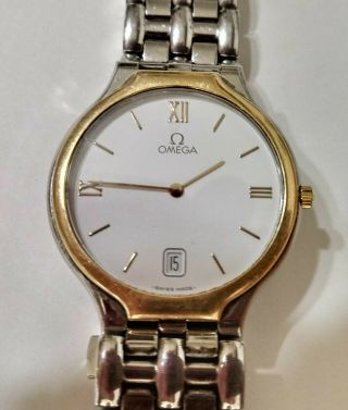 Vtg Omega Deville Date Quartz Wristwatch 18k Gold Stainless Steel /1449 - 432