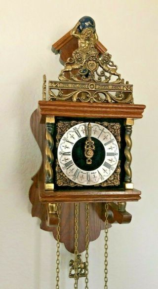 Nu Elck Syn Sin Antique Dutch Chiming Wall Clock.  Made In Holland.
