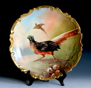 Antique Limoges Ldbc France Game Birds Platter Artist Signed 11 1/2”