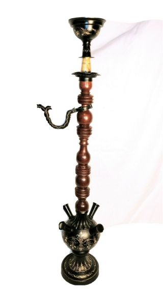 Antique Black Brass Indo - Persian 4 Hose Hookah