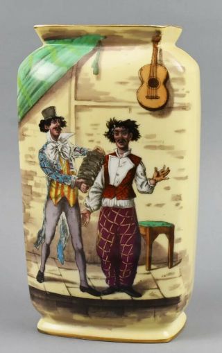 Antique Hand Painted Vase Italian Commedia dell ' Arte Theater Performers Minstrel 3