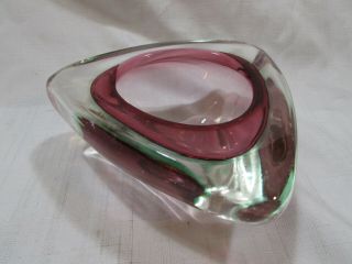 Vintage Mid Century Triangular Murano Glass Ashtray Purple Green Unique Retro