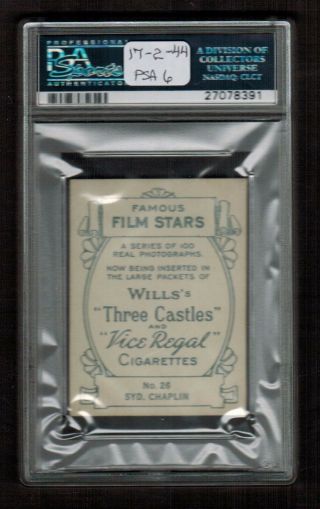 PSA 6 SYD CHAPLIN (Brother to Charlie) on 1928 Wills Cigarette Tobacco Card 26 2