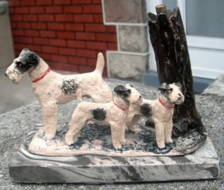 Antique Austrian Figural Wire Fox Terrier Dogs Striker Lighter 5 " X 5.  75 " Wide
