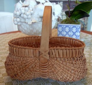Antique American Ash Splint Woven Buttocks Basket