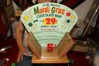 Rare Vintage 1950s Mardi Gras Chocolate Candy Store 1/4 Lb 29c Display Sign