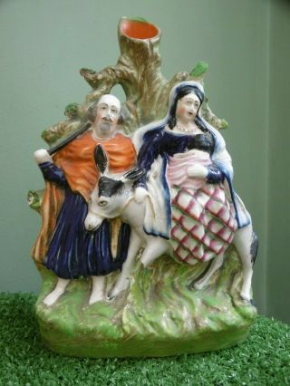 19thc Staffordshire Spill Vase Figure Joseph Mary & Baby Jesus On Donkey C.  1870