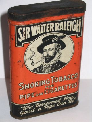Sir Walter Raleigh Vetical Pocket Tobacco Tin Scarce One Liner Winston Salem Var