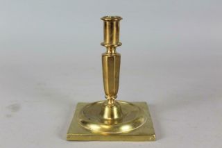 Rare 17th C Spanish Brass Candlestick Bold Shaft Flat Base Old Polished Surface