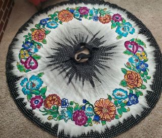 Vintage 1940s Hand Painted/sequined Mexican Full Circle Skirt W/ Floral Pattern