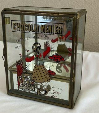 Vintage Brass Glass / Mirror Advertising Display Case W/ Drawer Chocolat Menier