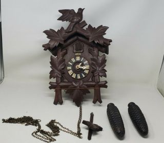 Vintage Heco 8 Day Cuckoo Clock Wooden Made In Germany 1 Hand Broke