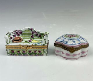 2 Limoges France Hand Painted Porcelain Floral Jewlery Trinket Storage Boxes Jwr