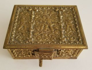 Vintage Antique Erhard & Sohne German Brass Jewelry Box Germany Cherubs Repousse