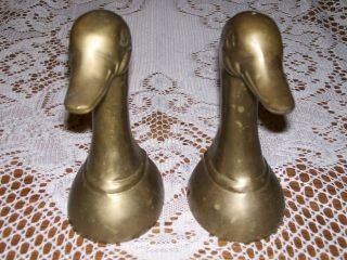 2 Vintage Solid BRASS Duck Mallard Geese Head Bookends 6 1/2 