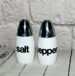Vintage Salt And Pepper Shakers Set White Milk Glass W Black Westinghouse Gemco