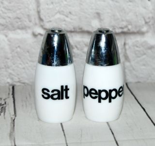 Vintage Salt and Pepper Shakers Set White Milk Glass w Black Westinghouse Gemco 2