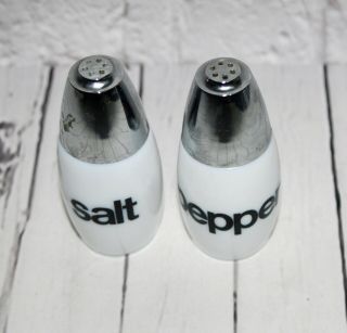 Vintage Salt and Pepper Shakers Set White Milk Glass w Black Westinghouse Gemco 3