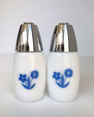 Vintage Gemco Milk Glass Salt And Pepper Shakers With Blue Flowers