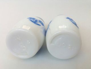 Vintage Gemco Milk Glass Salt and Pepper Shakers with Blue Flowers 3