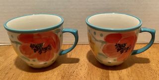Set Of 2 The Pioneer Woman Mug Poppy Floral Turquoise 16 Oz Stoneware Cup Coffee