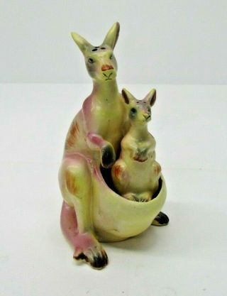 Vintage Kangaroo Mama Roo & Baby Joey Salt & Pepper Shakers Ceramic S & P Japan