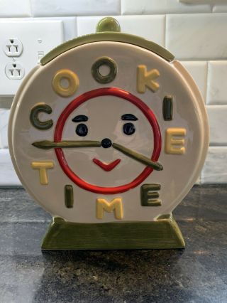 Vintage Cookie Jar Classics By Jonal Cookie Time Clock Green & Cream