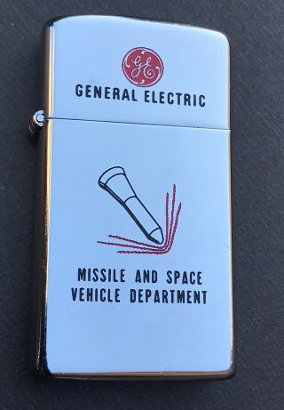 Vintage 1959 Zippo General Electric Missile & Space Chrome Slim Lighter