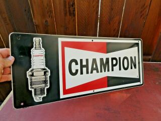 Vintage 1960 Champion Spark Plugs Painted Metal Sign.  Gas Oil
