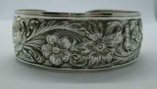 Vintage Floral S.  Kirk & Son Sterling Silver Floral Cuff Bracelet 32.  72 Grams
