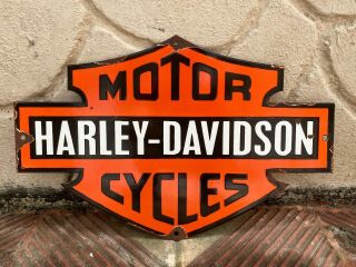 Vintage " Harley - Davidson " Bowtie Porcelain Enamel Sign 20 " X13 "