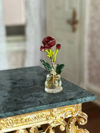 Vintage Miniature Dollhouse Igma Artisan Eugene Kupjack Faberge Red Rose Vase