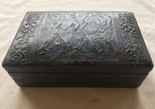 A Antique Italian Embossed Leather Wrapped Cigarette Box