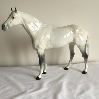 Vintage Beswick Pottery Figure Grey Roan Large Standing Racehorse Model No 1564