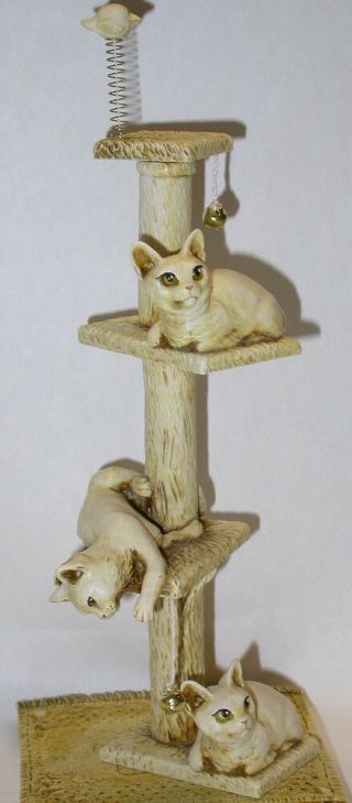 Harmony Kingdom Artist Neil Eyre Designs Cats On Cat Tree Scratching Post Bird